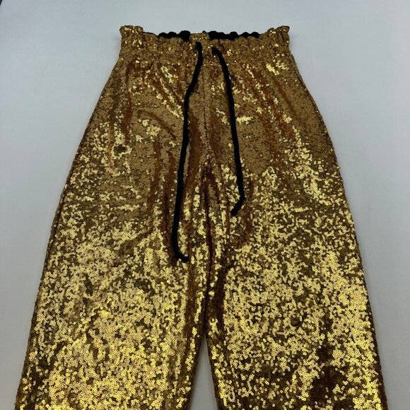 New York & Company Sequined Dress Pants Joggers Gold Size Small Drawstring - Picture 2 of 9